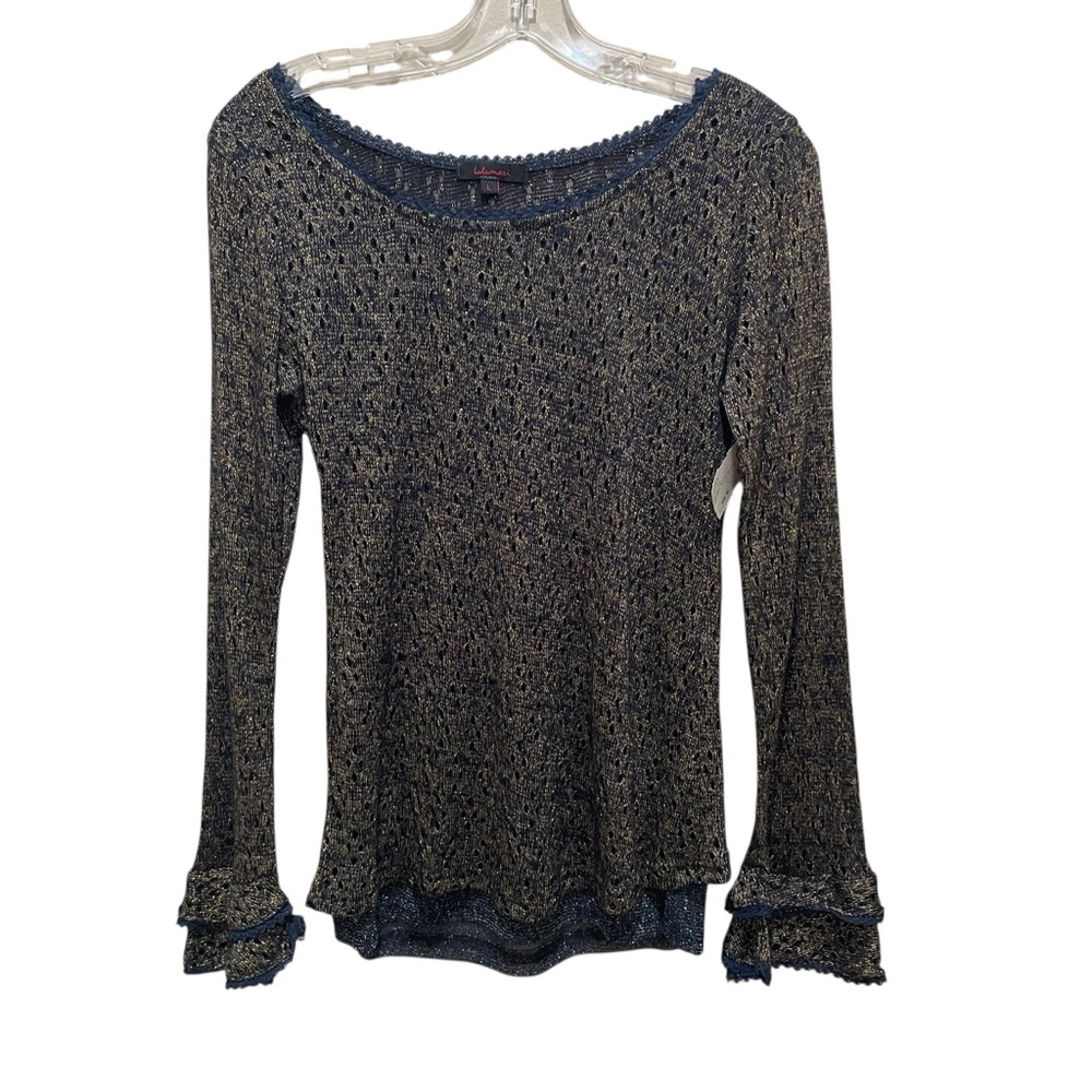 Lulumari Ruffle Sleeve Top Navy Metallic Women’s  Size Large NWT